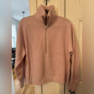 Everlane Half-Zip Sweater in Luxe Merino Wool - Pink, Cropped Style, Size L